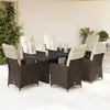Image de Ensemble De Bistro De Jardin 7 Pcs Coussins Marron Poly Rotin Vidaxl