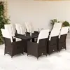 Image de Ensemble De Bistro De Jardin 9 Pcs Coussins Marron Poly Rotin Vidaxl