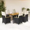 Image de Ensemble De Bistro De Jardin 7 Pcs Coussins Noir Poly Rotin Vidaxl