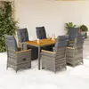 Image de Ensemble De Bistro De Jardin 7 Pcs Coussins Gris Poly Rotin Vidaxl