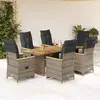 Image de Ensemble De Bistro De Jardin 7 Pcs Coussins Gris Poly Rotin Vidaxl