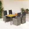 Image de Ensemble De Bistro De Jardin 5 Pcs Coussins Gris Poly Rotin Vidaxl