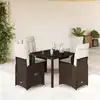 Image de Ensemble De Bistro De Jardin 5 Pcs Coussins Marron Poly Rotin Vidaxl
