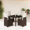 Image de Ensemble De Bistro De Jardin 5 Pcs Coussins Marron Poly Rotin Vidaxl
