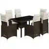 Image de Ensemble De Bistro De Jardin 7 Pcs Coussins Marron Poly Rotin Vidaxl