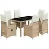 Image de Ensemble De Bistro De Jardin 7 Pcs Coussins Beige Poly Rotin Vidaxl