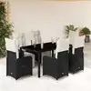 Image de Ensemble De Bistro De Jardin 7 Pcs Coussins Noir Poly Rotin Vidaxl