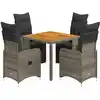 Image de Ensemble De Bistro De Jardin 5 Pcs Coussins Gris Poly Rotin Vidaxl