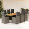 Image de Ensemble De Bistro De Jardin 9 Pcs Coussins Gris Poly Rotin Vidaxl