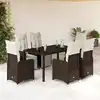 Image de Ensemble De Bistro De Jardin 7 Pcs Coussins Marron Poly Rotin Vidaxl