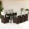 Image de Ensemble De Bistro De Jardin 9 Pcs Coussins Marron Poly Rotin Vidaxl