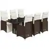 Image de Ensemble De Bistro De Jardin 7 Pcs Coussins Marron Poly Rotin Vidaxl