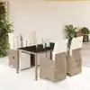 Image de Ensemble De Bistro De Jardin 5 Pcs Coussins Marron Poly Rotin Vidaxl