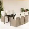 Image de Ensemble De Bistro De Jardin 7 Pcs Coussins Marron Poly Rotin Vidaxl