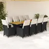 Image de Ensemble De Bistro De Jardin 11 Pcs Coussins Noir Poly Rotin Vidaxl