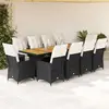 Image de Ensemble De Bistro De Jardin 11 Pcs Coussins Noir Poly Rotin Vidaxl
