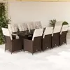 Image de Ensemble De Bistro De Jardin 11 Pcs Coussins Marron Poly Rotin Vidaxl