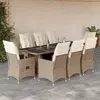 Image de Ensemble De Bistro De Jardin 9 Pcs Coussins Beige Poly Rotin Vidaxl