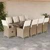 Image de Ensemble De Bistro De Jardin 11 Pcs Coussins Beige Poly Rotin Vidaxl
