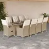 Image de Ensemble De Bistro De Jardin 11 Pcs Coussins Beige Poly Rotin Vidaxl