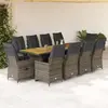 Image de Ensemble De Bistro De Jardin 11 Pcs Coussins Gris Poly Rotin Vidaxl