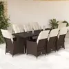 Image de Ensemble De Bistro De Jardin 9 Pcs Coussins Marron Poly Rotin Vidaxl