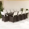 Image de Ensemble De Bistro De Jardin 11 Pcs Coussins Marron Poly Rotin Vidaxl