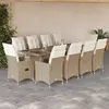 Image de Ensemble De Bistro De Jardin 11 Pcs Coussins Beige Poly Rotin Vidaxl