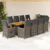 Image de Ensemble De Bistro De Jardin 11 Pcs Coussins Gris Poly Rotin Vidaxl