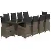 Image de Ensemble De Bistro De Jardin 11 Pcs Coussins Gris Poly Rotin Vidaxl