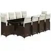 Image de Ensemble De Bistro De Jardin 11 Pcs Coussins Marron Poly Rotin Vidaxl
