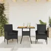 Image de Ensemble à manger de jardin - Noir - 3 pcs - Coussins amovibles - Résine tressée - Acacia