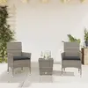 Image de Ensemble De Bistro Avec Coussins 3 Pcs Gris Rotin Et Verre Vidaxl