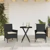 Image de Ensemble De Bistro Avec Coussins 3pcs Noir Résine Tressée Verre Vidaxl