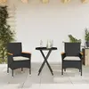 Image de Ensemble De Bistro Avec Coussins 3pcs Noir Résine Tressée Verre Vidaxl