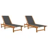 Image de Chaises Longues Lot De 2 Noir Bois D'acacia Solide Et Textilène Vidaxl