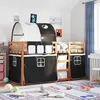 Image de vidaXL Lit superposé avec rideaux blanc/noir 90x190 cm bois pin massif lit cadre de lit lit superposé bas meuble de 3284039
