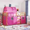 Image de vidaXL Lit superposé avec rideaux rose 90x190 cm bois pin massif lit cadre de lit lit superposé bas meuble de chambre à 3284041