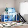 Image de Lit Superposé Sans Matelas Avec Toboggan Et Rideaux 90x200 Cm Vidaxl