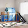 Image de Lit Superposé Sans Matelas Avec Toboggan Et Rideaux 90x200 Cm Vidaxl
