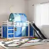 Image de Lit Superposé Sans Matelas Avec Toboggan Et Rideaux 90x190 Cm Vidaxl