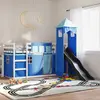 Image de Lit Superposé Sans Matelas Avec Toboggan Et Rideaux 90x200 Cm Vidaxl
