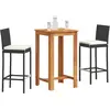 Image de Ensemble De Bar De Jardin 3 Pcs Noir Bois Massif Acacia Rotin Vidaxl