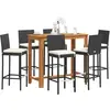 Image de Ensemble De Bar De Jardin 7 Pcs Noir Bois Massif Acacia Rotin Vidaxl