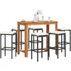 Image de Ensemble De Bar De Jardin 7 Pcs Noir Bois Massif Acacia Rotin Vidaxl