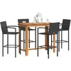 Image de Ensemble De Bar De Jardin 5 Pcs Noir Bois Massif Acacia Rotin Vidaxl