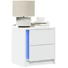 Image de Armoires De Chevet Et Lumières Led 2pcs Blanc Bois D'ingénierie Vidaxl