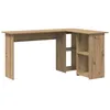 Image de Bureau moderne en bois dingénierie - vidaXL - 142x102x73 cm - Chêne artisanal - Trois étagères - Facile à nettoyer