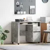 Image de Bureau droit vidaXL en bois dingénierie gris béton 91 x 50 x 77 cm avec étagères et roulettes