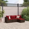 Image de vidaXL Salon de jardin 4 pcs avec coussins Marron Résine tressée ensemble de canapés dextérieur canapé dangle de jardin 3308053
